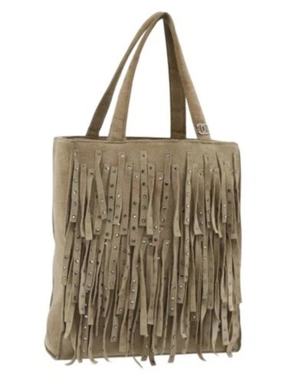 CHANEL Hand Bag Suede Beige Silver CC Auth BA12233